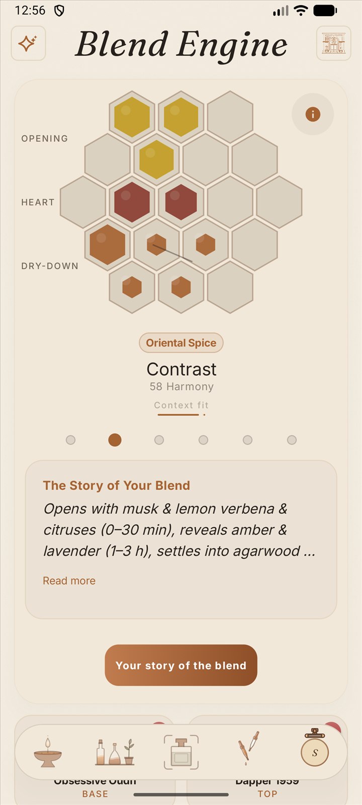 The blend drawn as a honeycomb of notes by tier